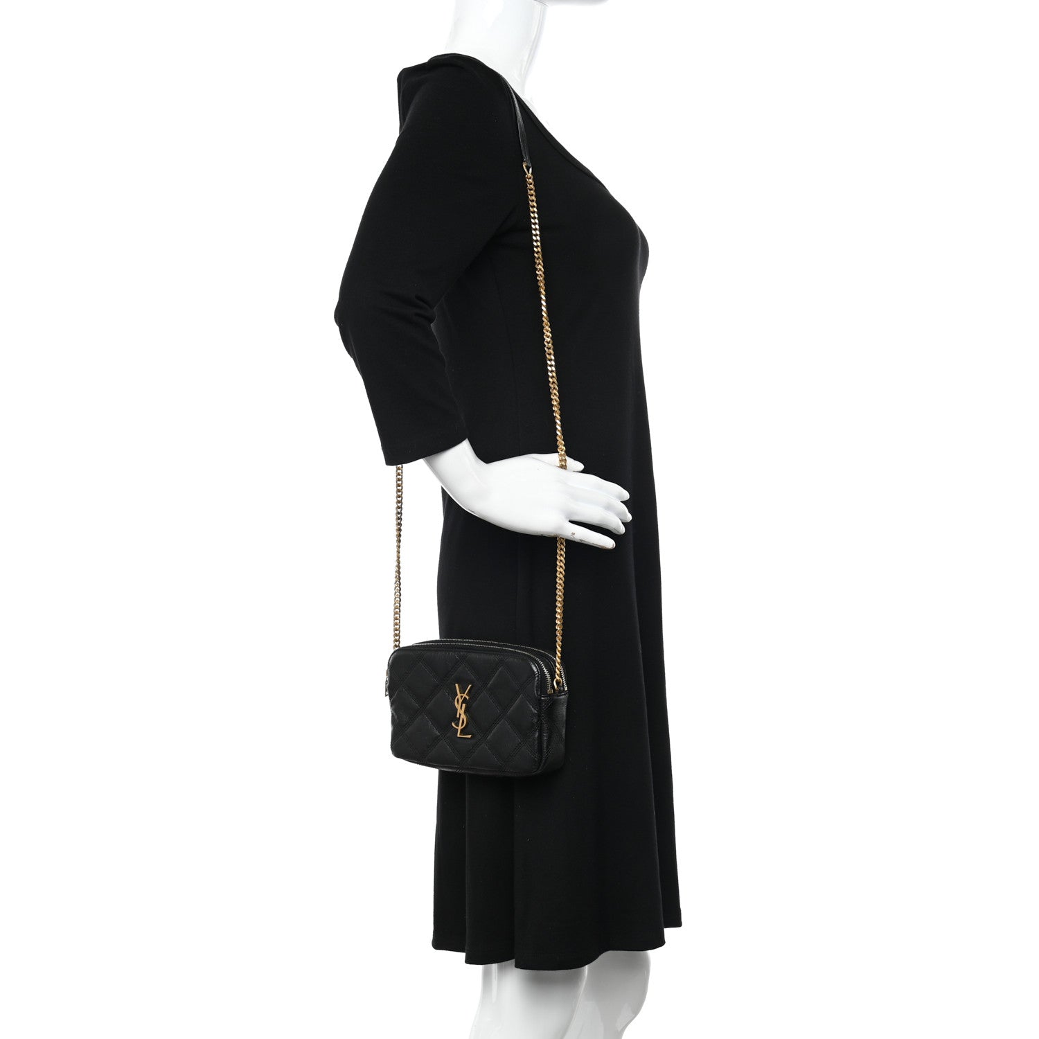 Saint Laurent Grained Lambskin Quilted Mini Becky Double Zip Bag Black 3 of 13