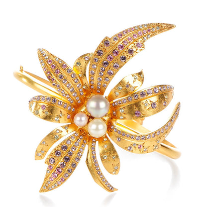 Chanel Pearl Crystal Large Palm Tree Cuff Gold 1 of 5