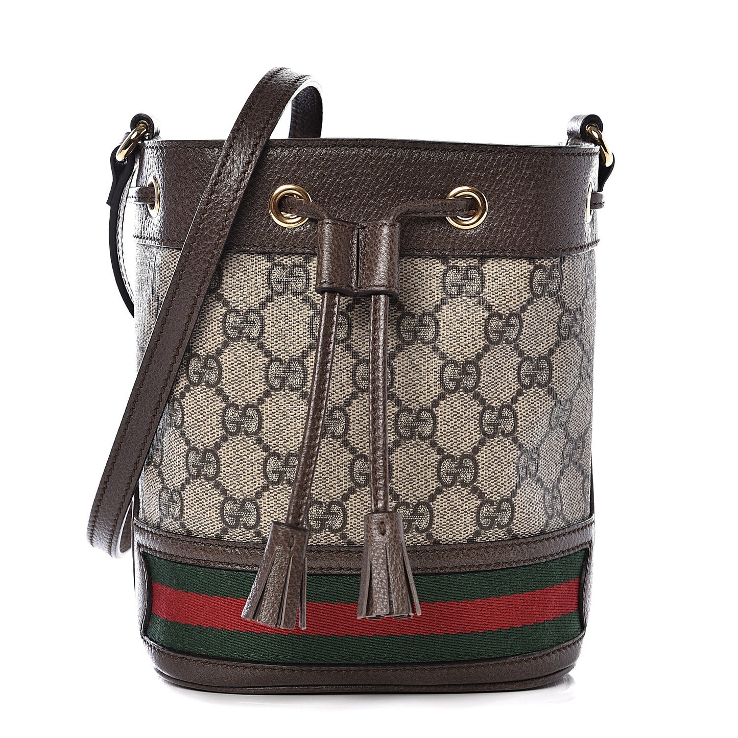 GG Supreme Monogram Web Mini Ophidia Bucket Bag Brown