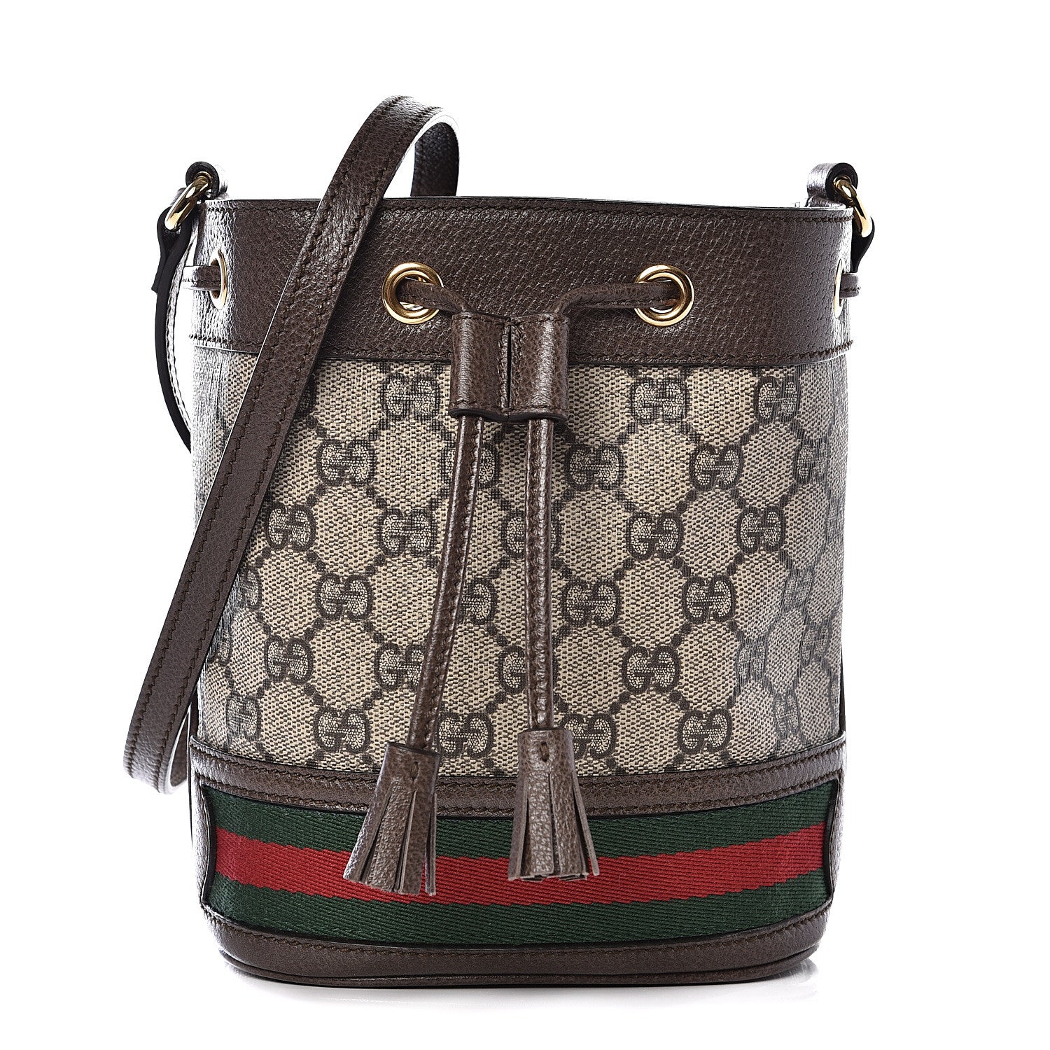 Gucci GG Supreme Monogram Web Mini Ophidia Bucket Bag Brown 1 of 8