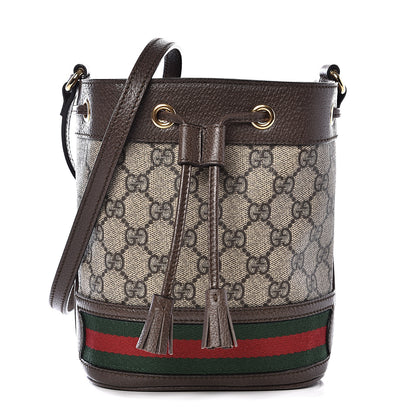 Gucci GG Supreme Monogram Web Mini Ophidia Bucket Bag Brown 1 of 8