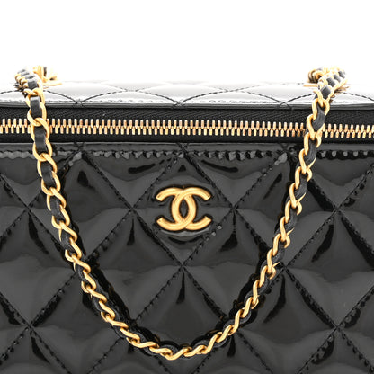 Chanel Patent Enamel Quilted Small Coco Hearts Vanity Case With Chain Black 7 of 10