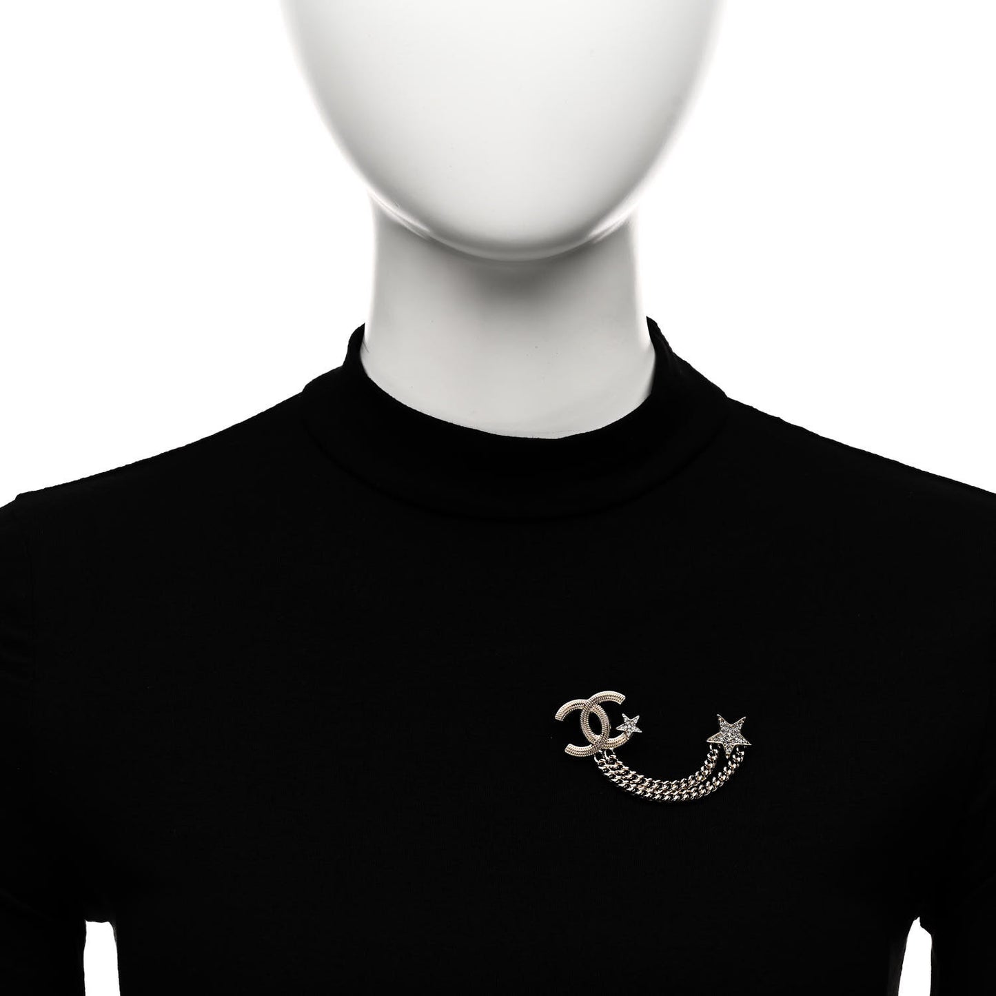 CC Crystal Chain Star Brooch Gold