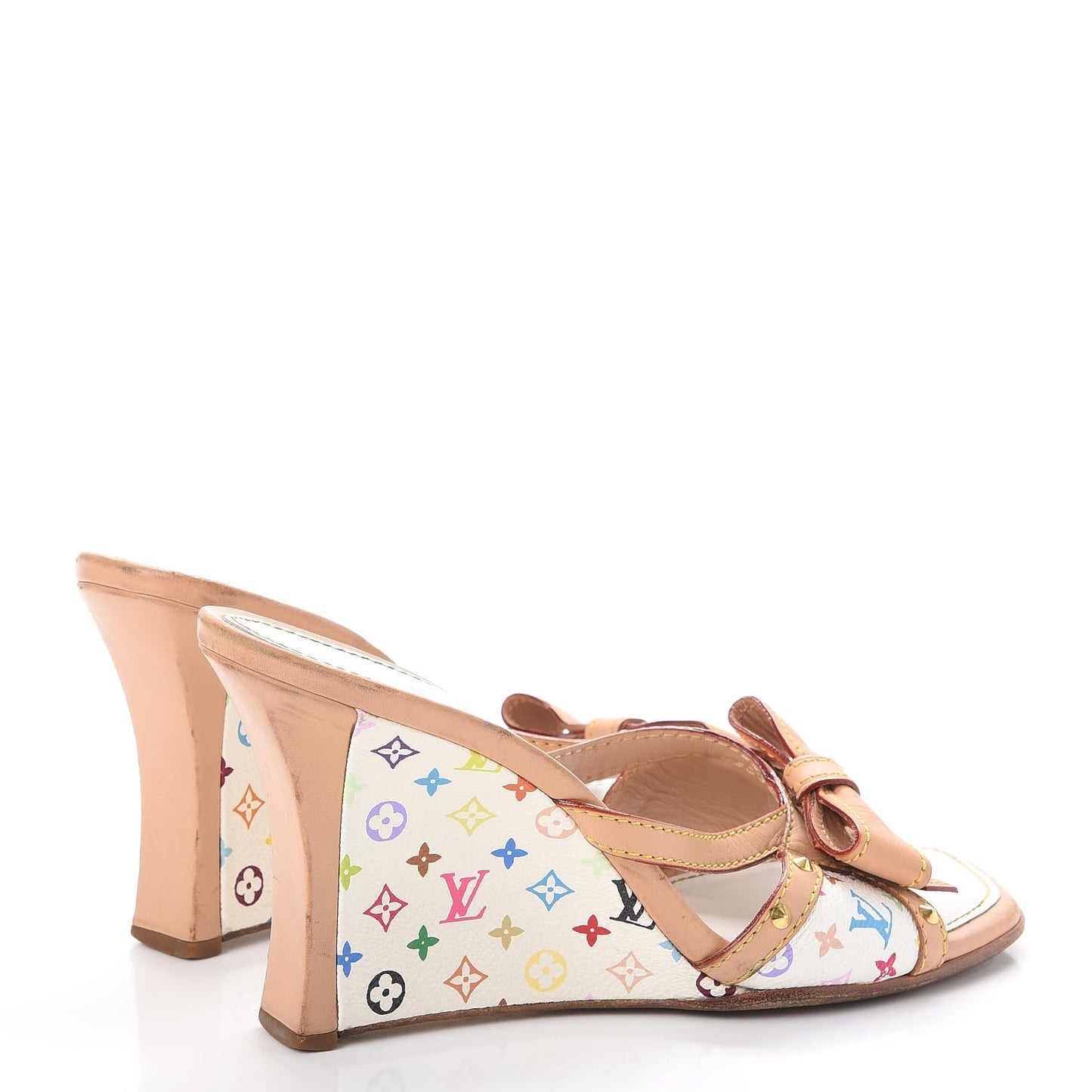Monogram Multicolor Bow Wedge Sandals 39 White