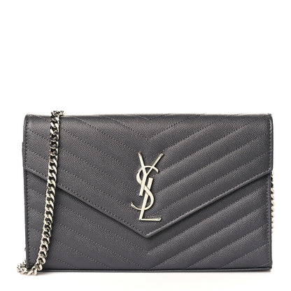 Saint Laurent Grain De Poudre Matelasse Chevron Monogram Chain Wallet Storm 1 of 10