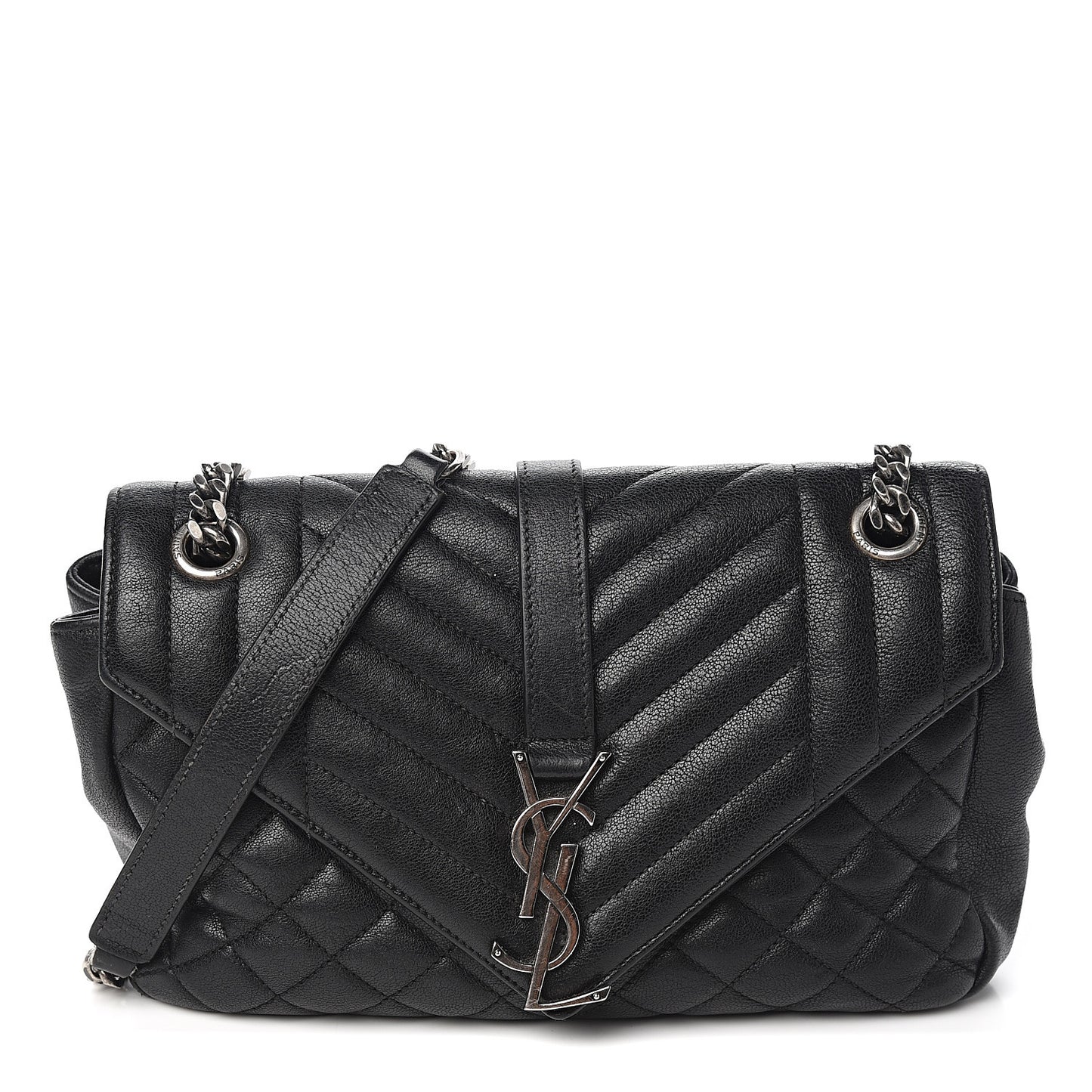 Sheepskin Tri-Quilt Monogram Medium College Bag Black