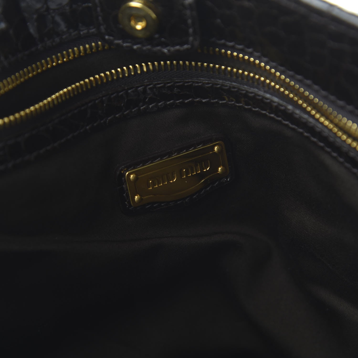 Miu Miu Calfskin Crocodile Embossed St Cocco Shopping Tote Black 9 of 10