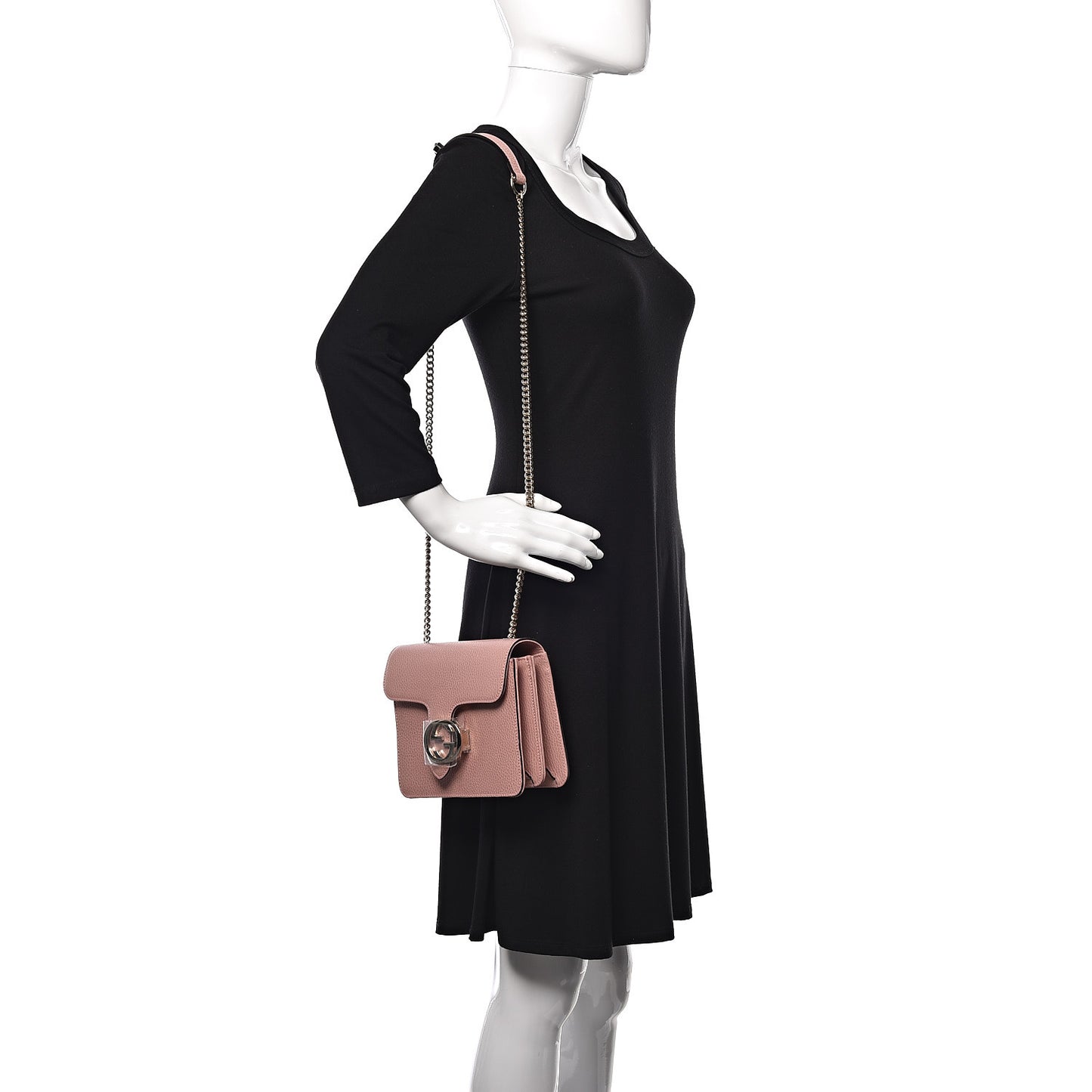 Dollar Calfskin Small Interlocking G Shoulder Bag Soft Pink