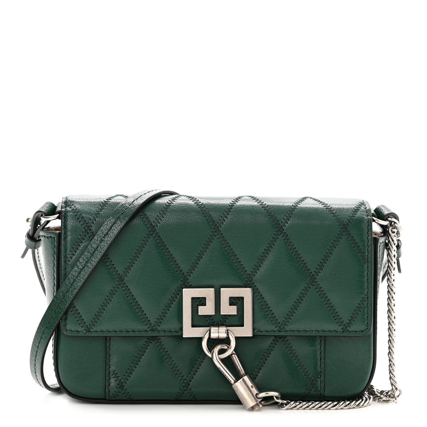 Givenchy Goatskin Quilted GV3 Mini Pocket Convertible Bag Green Forest 1 of 8