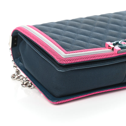 Chanel Canvas Quilted Medium Fluo Boy Flap Dark Navy Fuchsia Grey 9 of 10