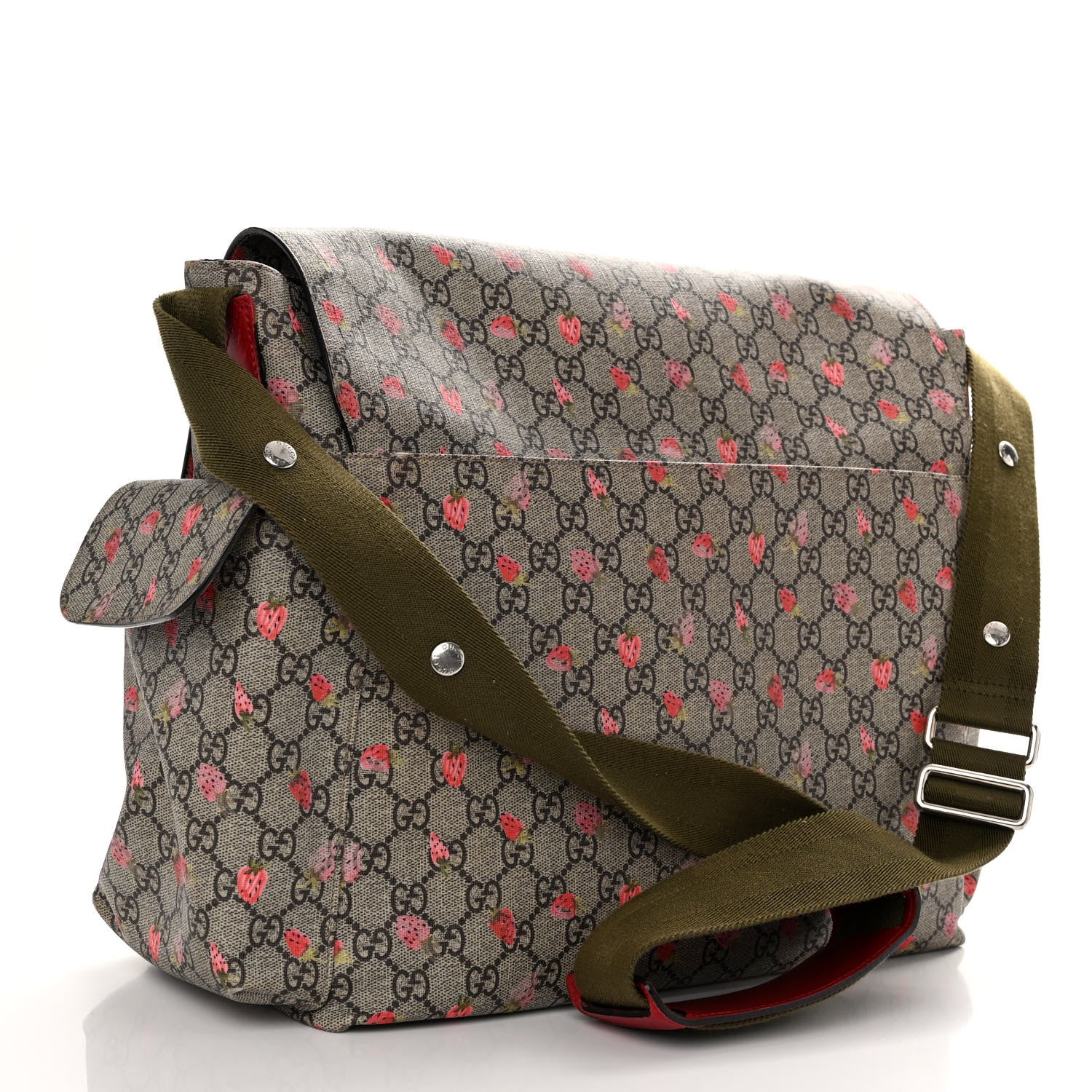 Gucci GG Supreme Monogram Strawberry Messenger Diaper Bag Beige 3 of 10