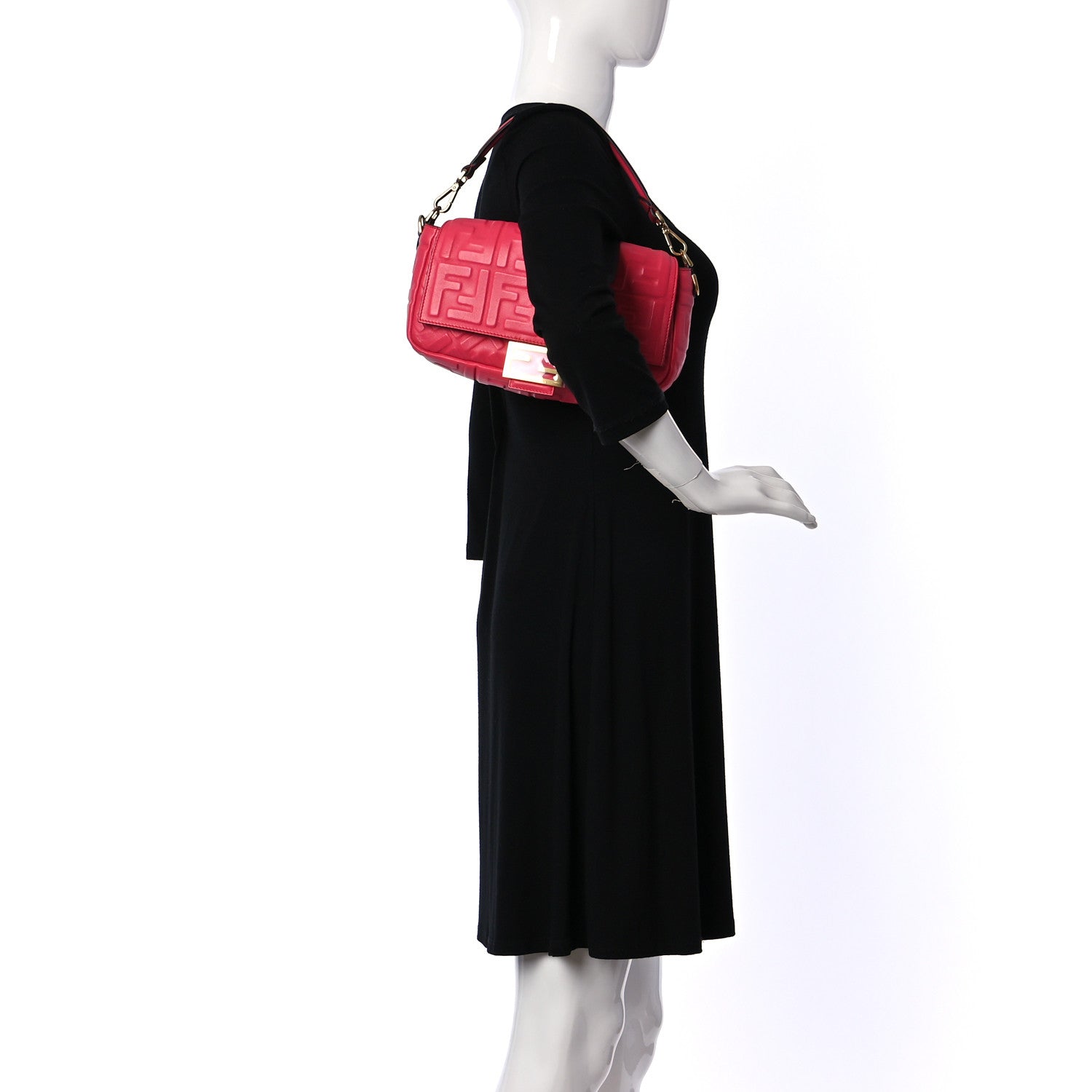 Fendi Nappa FF 1974 Embossed Baguette Lampone 2 of 8