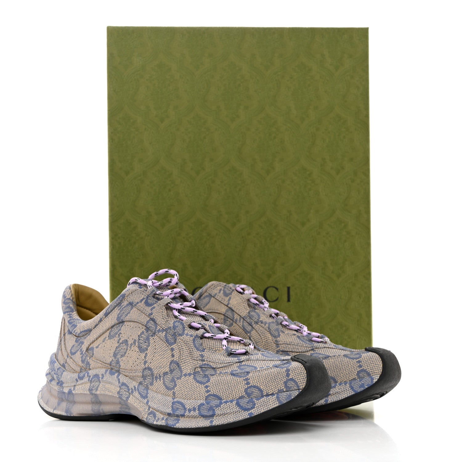Gucci Ultralight Plume Calfskin Monogram Printed Mens Gucci Run Sneakers 10.5 Beige Blue 8 of 8