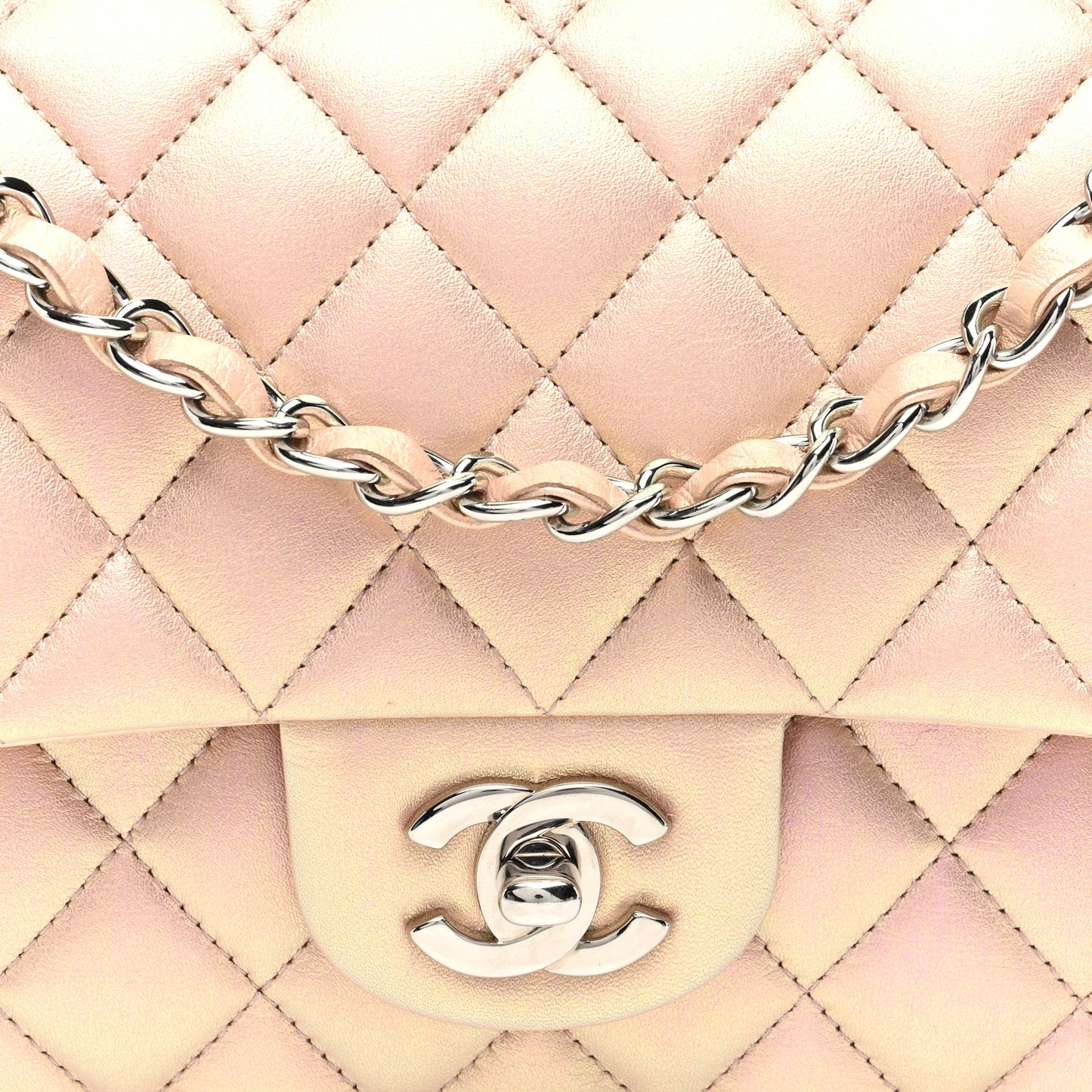 Iridescent Calfskin Quilted Medium Double Flap Pink