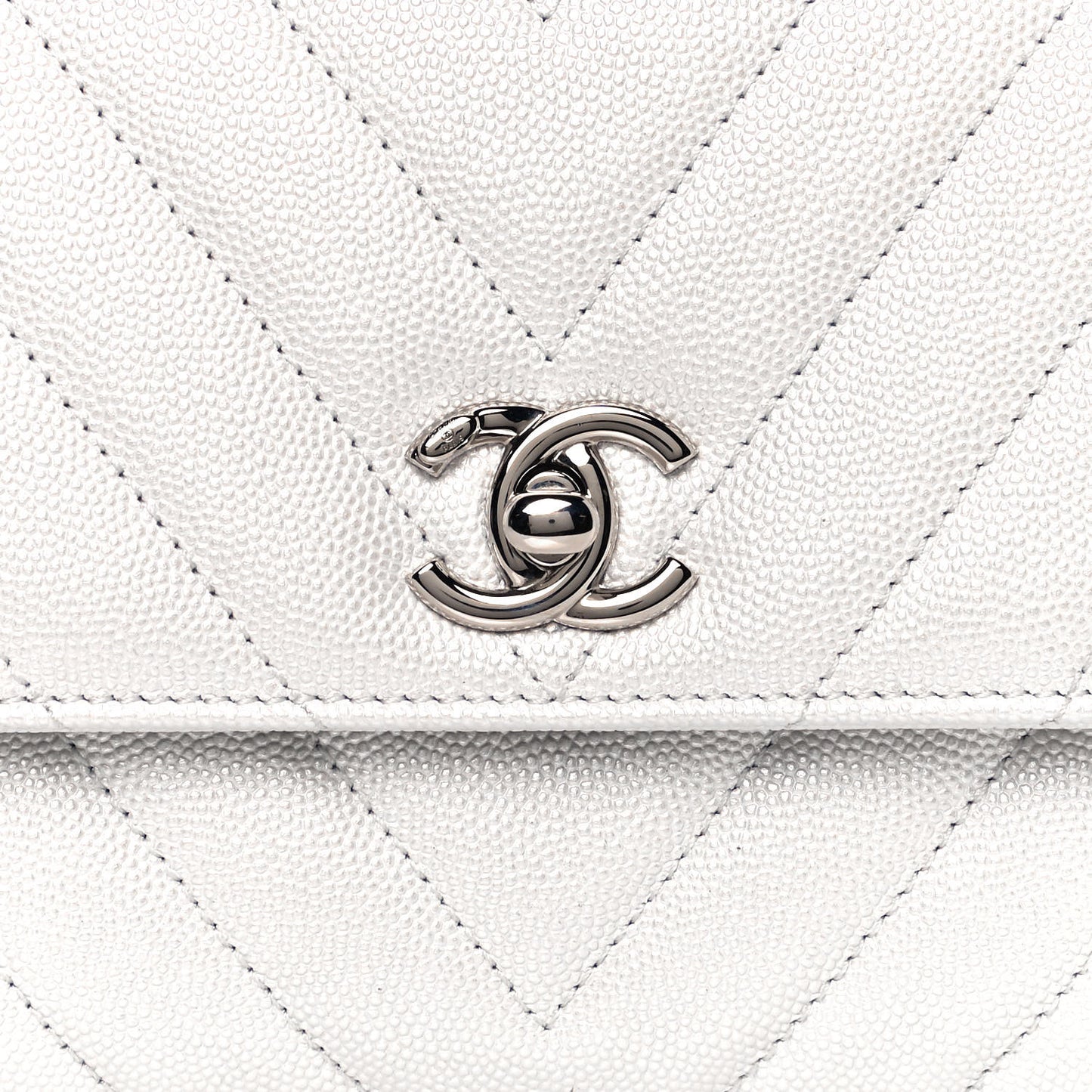 Iridescent Caviar Chevron Quilted Mini Coco Handle Flap White