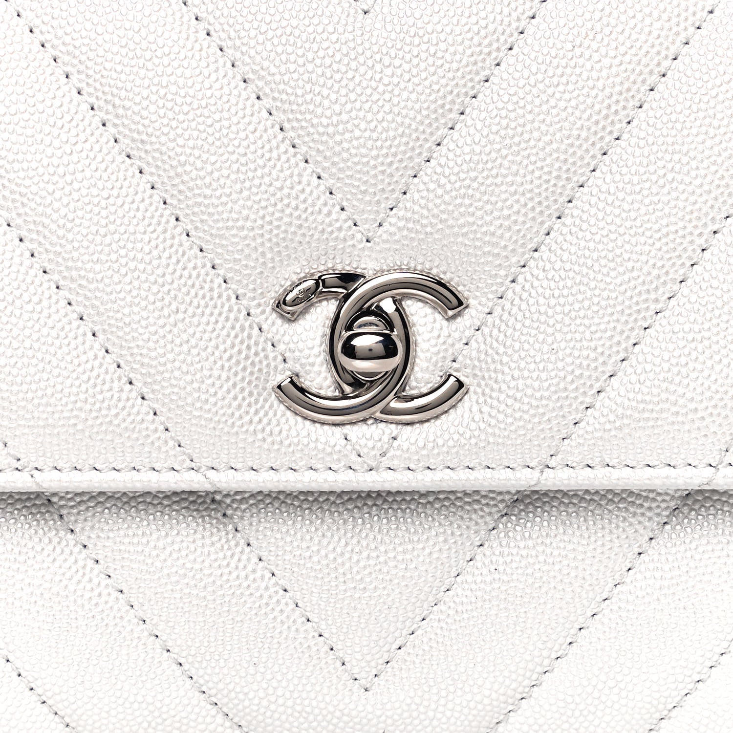 Chanel Iridescent Caviar Chevron Quilted Mini Coco Handle Flap White 9 of 12