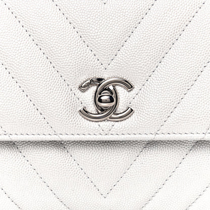 Chanel Iridescent Caviar Chevron Quilted Mini Coco Handle Flap White 9 of 12