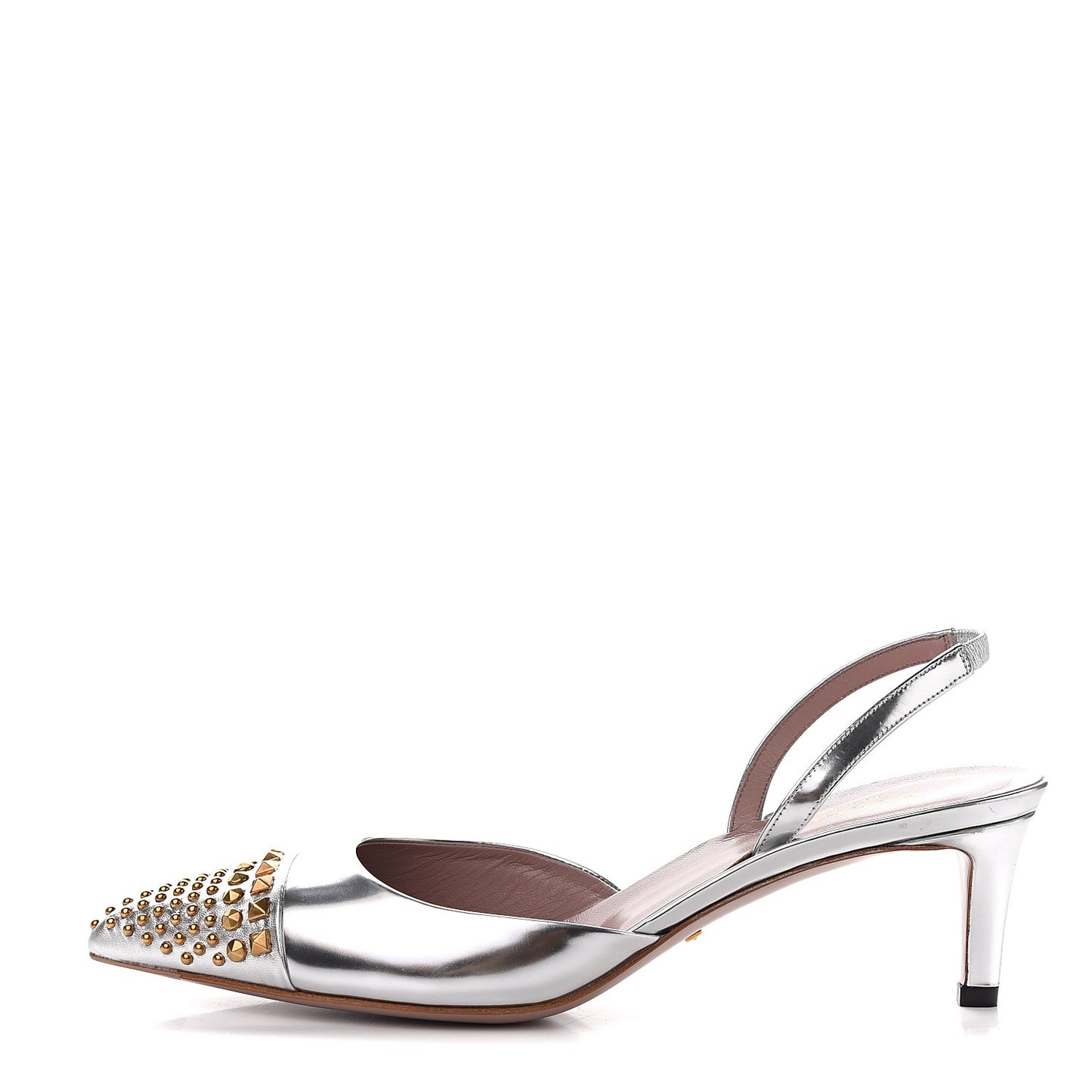 Metallic Nappa Silk Studded Glow Light Pumps 39.5 Argento