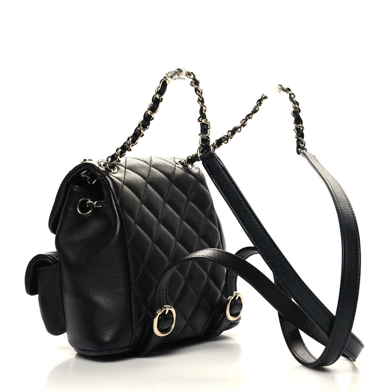 Chanel Calfskin Quilted Mini Duma Pockets Drawstring Backpack Black 3 of 10