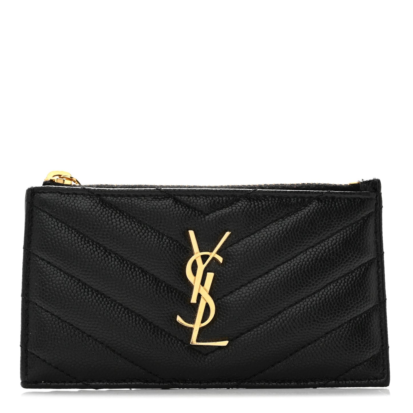 Grain De Poudre Matelasse Chevron Monogram Fragments Zippered Card Case Black