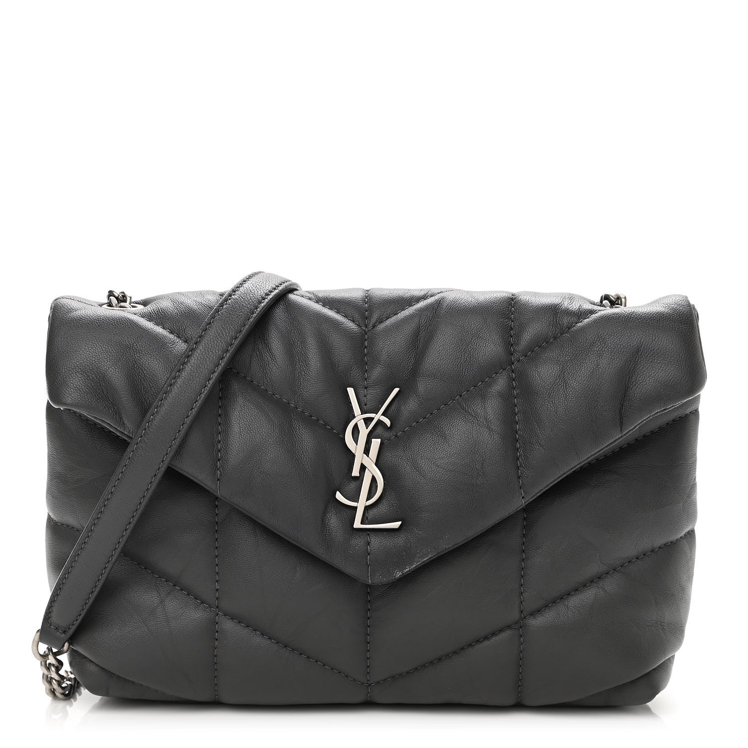 Saint Laurent Lambskin Quilted Toy Loulou Puffer Monogram Chain Satchel Storm 2 of 21
