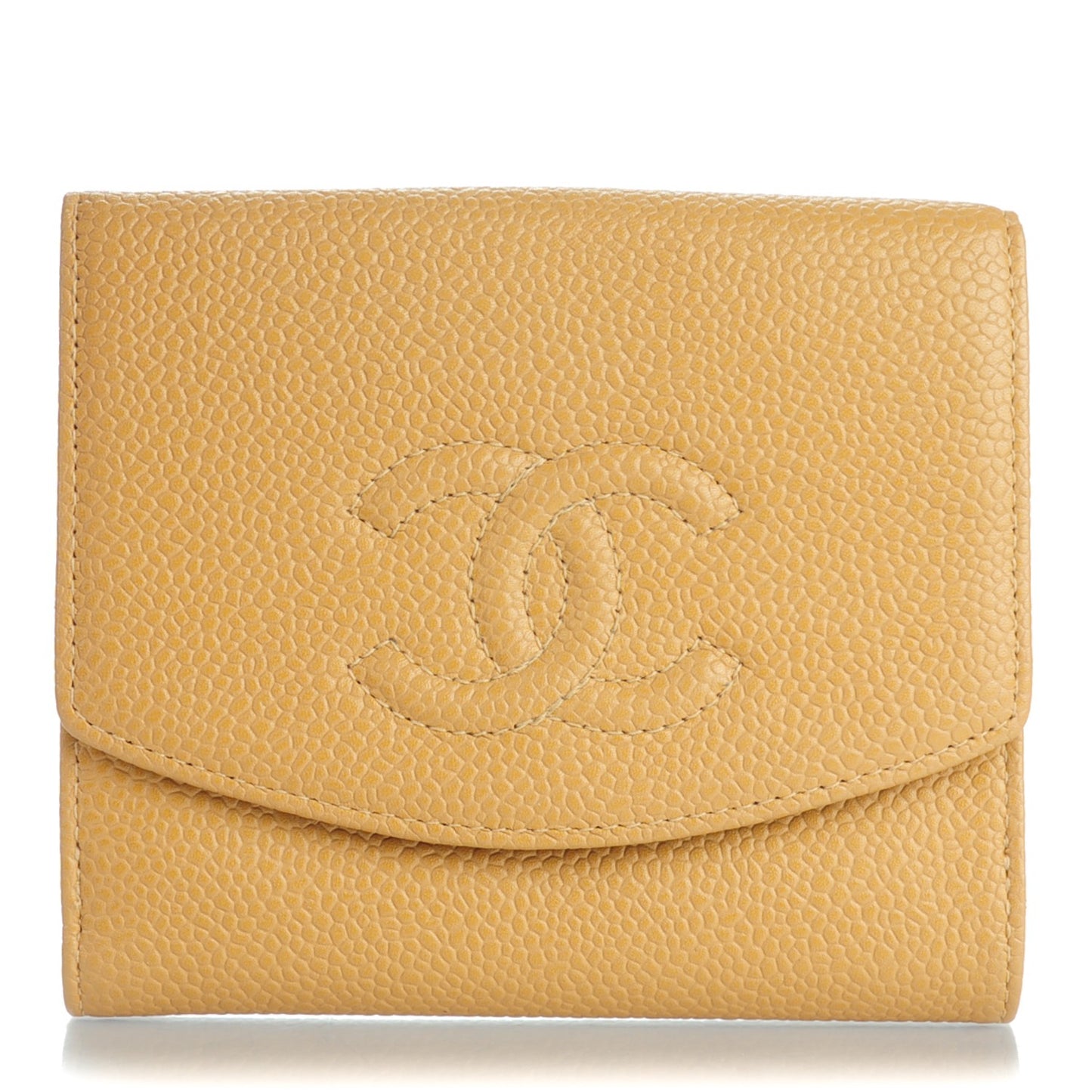 Caviar Timeless CC Compact French Wallet Beige