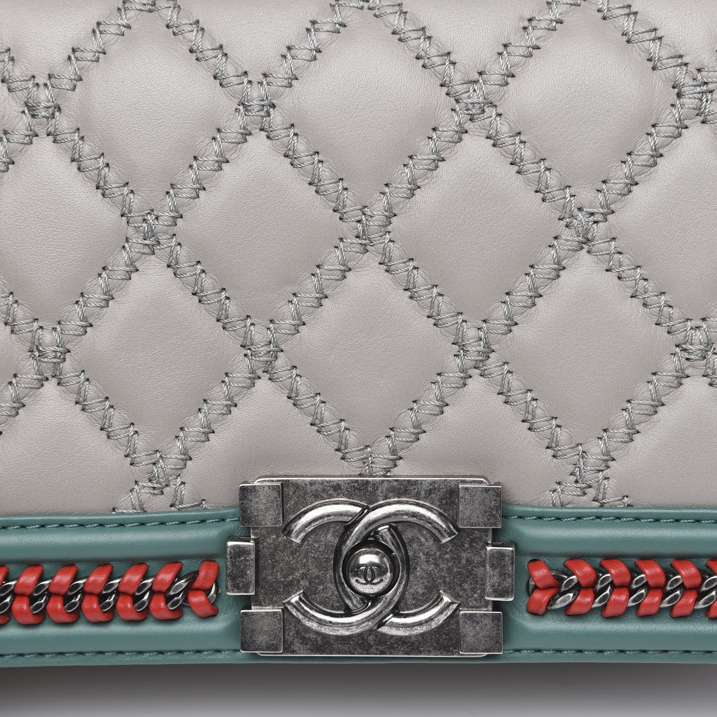 Calfskin Quilted Medium Boy Top Handle Flap Grey