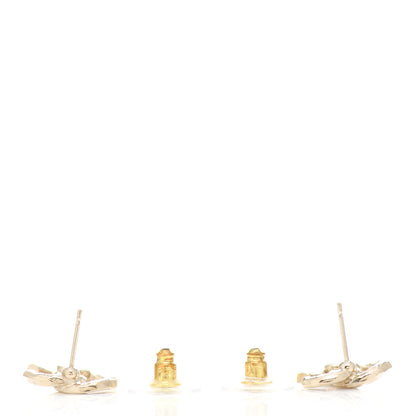Chanel Textured Metal Crystal CC Earrings Gold 3 of 5
