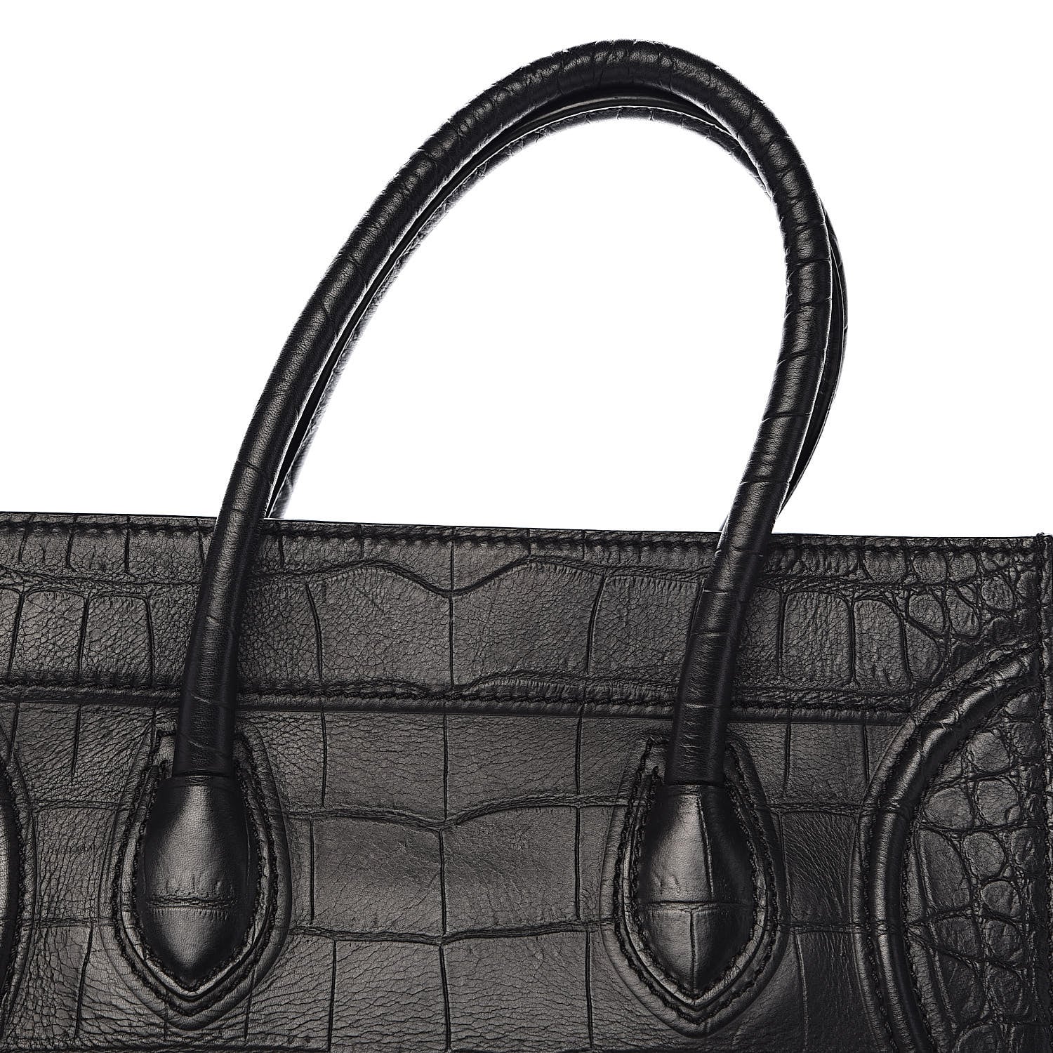 Celine Crocodile Embossed Calfskin Medium Phantom Luggage Black 8 of 11