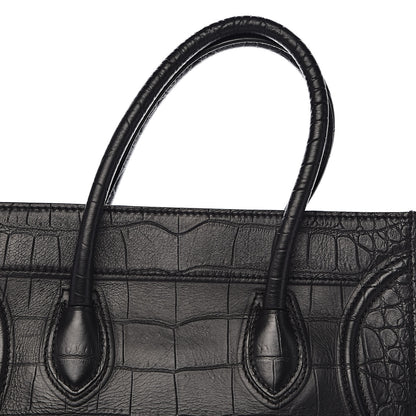 Celine Crocodile Embossed Calfskin Medium Phantom Luggage Black 8 of 11