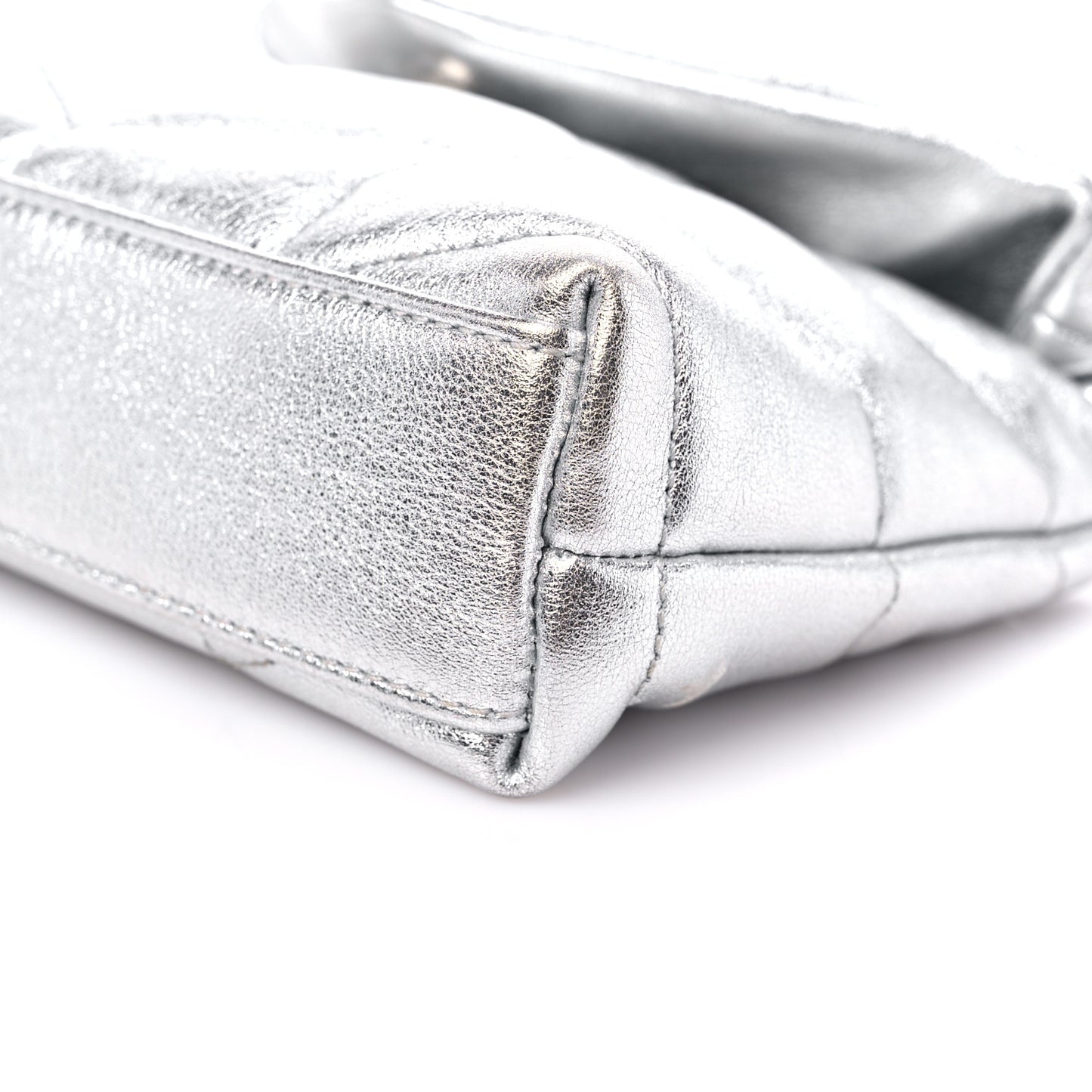 Metallic Lambskin Monogram Loulou Puffer Pouch Clutch Silver