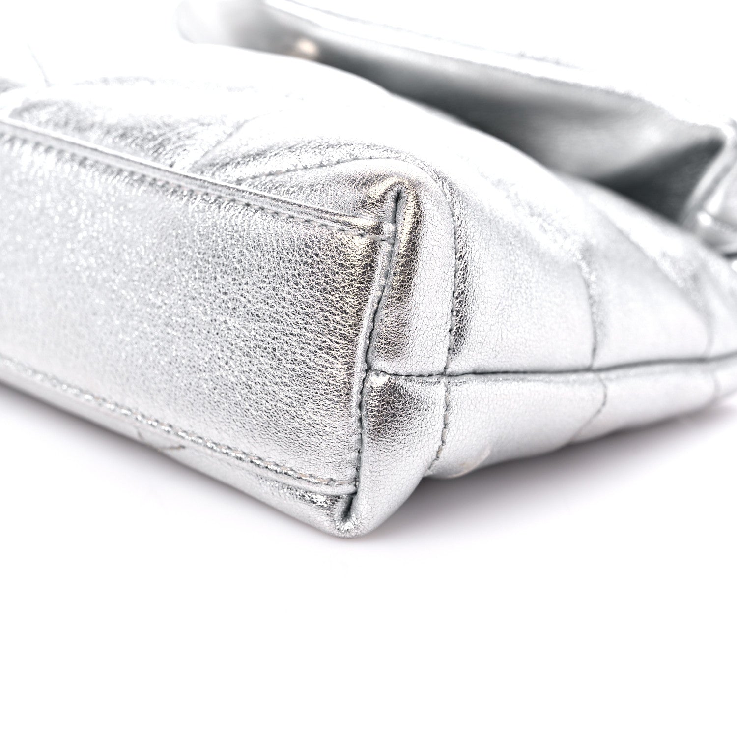 Saint Laurent Metallic Lambskin Monogram Loulou Puffer Pouch Clutch Silver 9 of 10