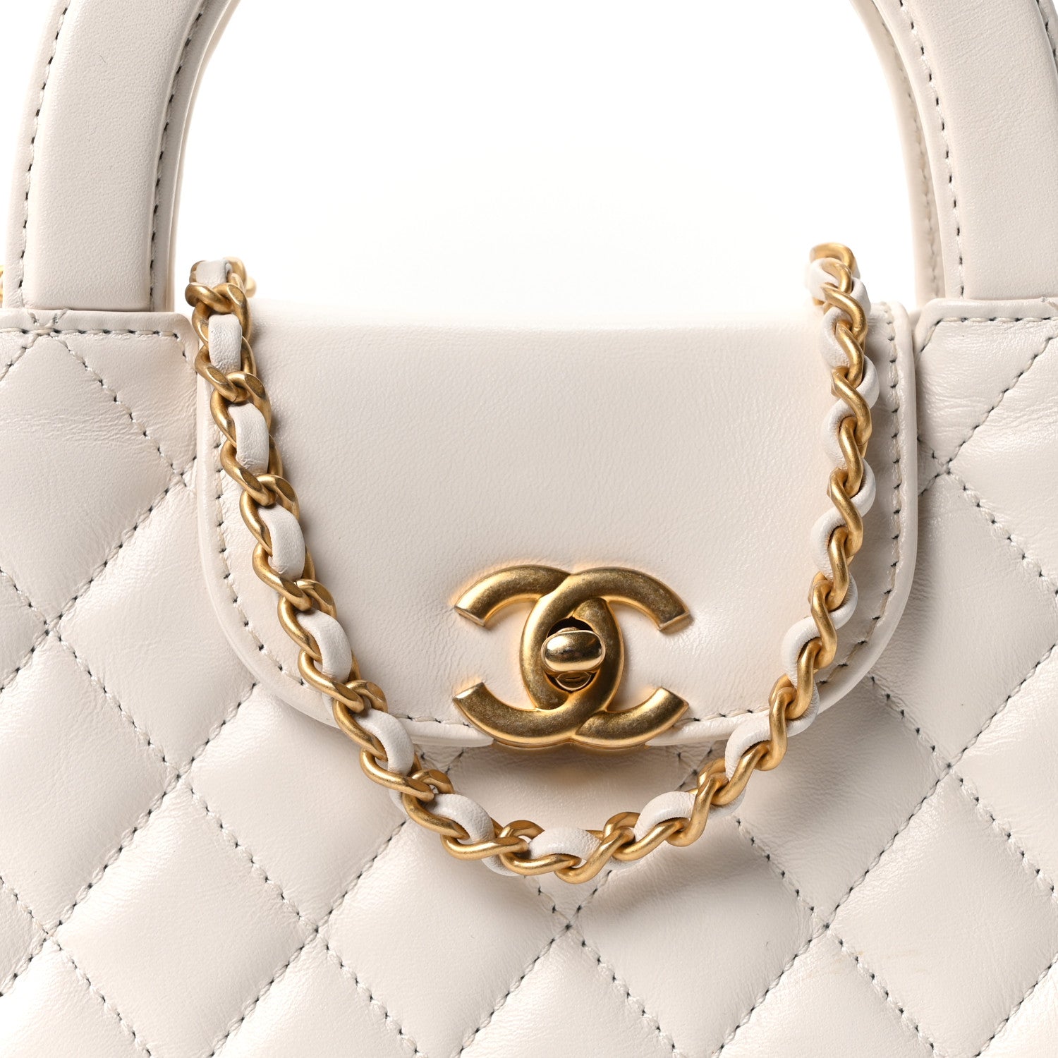 Chanel Shiny Aged Calfskin Quilted Nano Kelly Shopper White 8 of 11