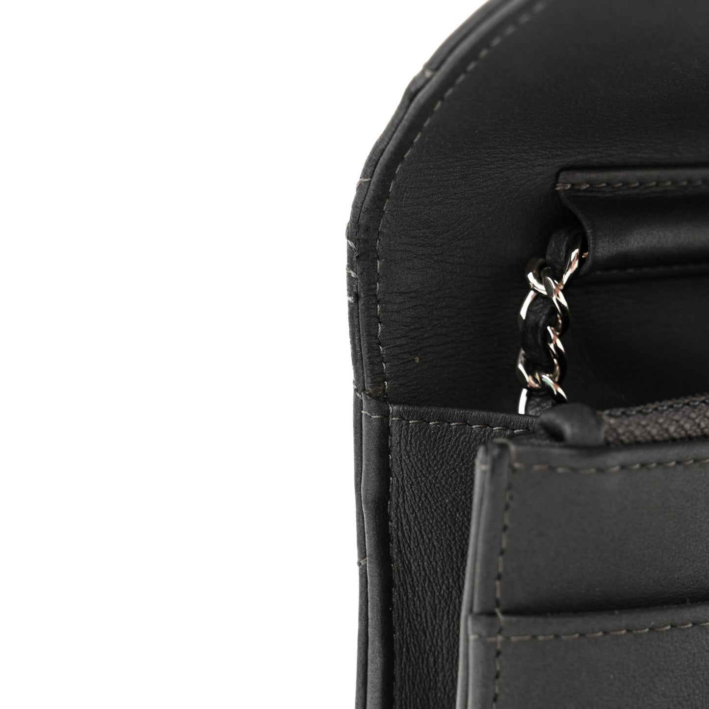 Lambskin Camellia Studded Wallet on Chain WOC Grey