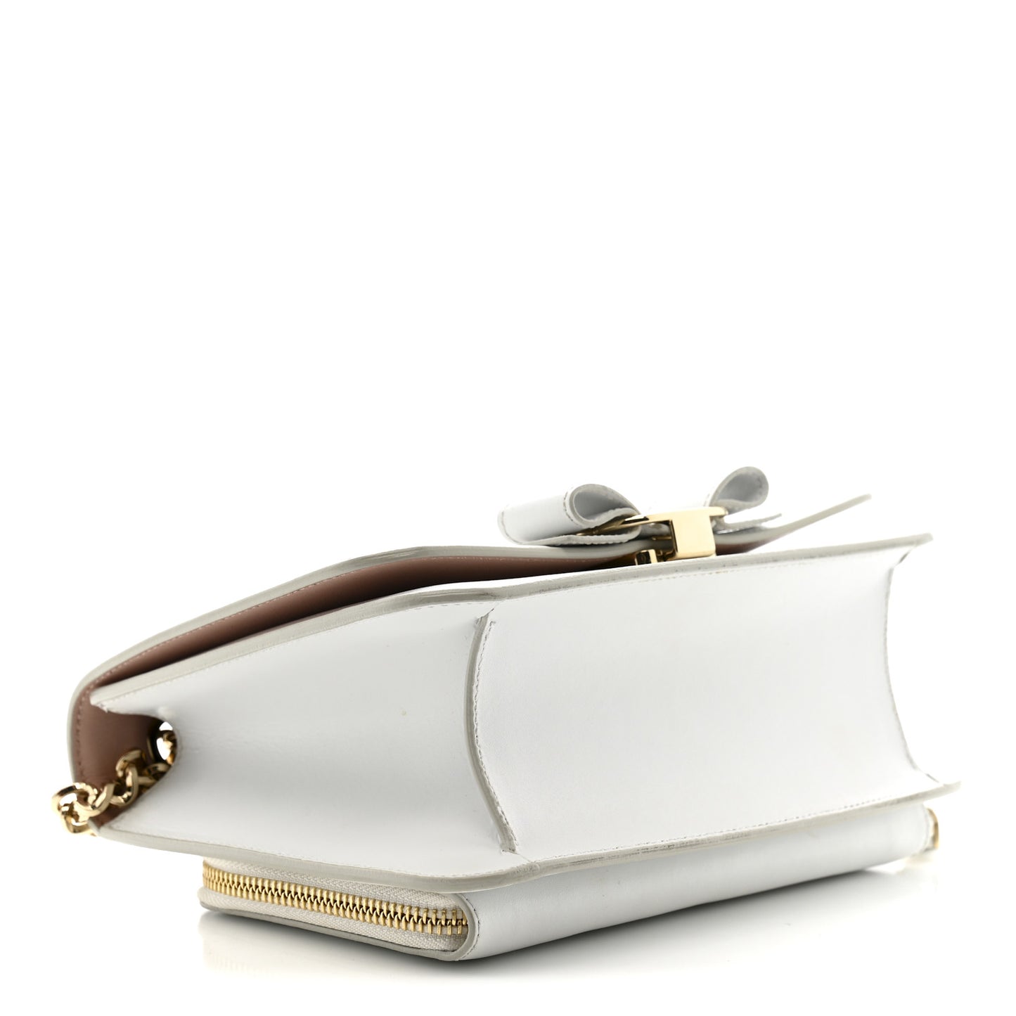 Smooth Calfskin Vara Bow Chain Flap Crossbody White