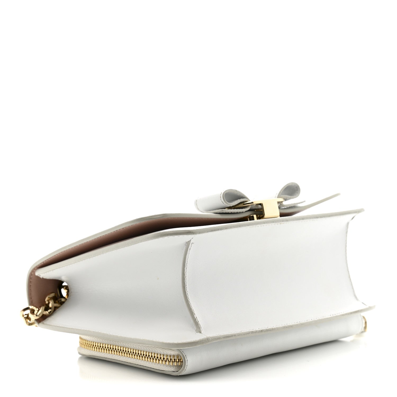 Salvatore Ferragamo Smooth Calfskin Vara Bow Chain Flap Crossbody White 4 of 17