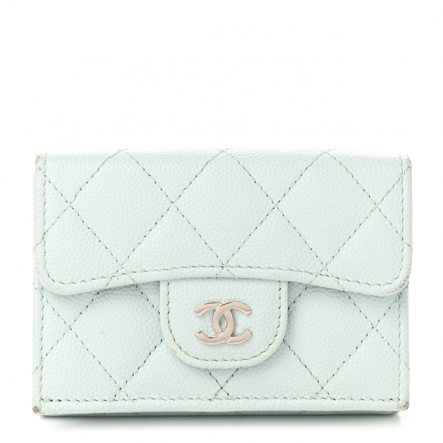 Caviar Quilted Double Flap Wallet Light Blue