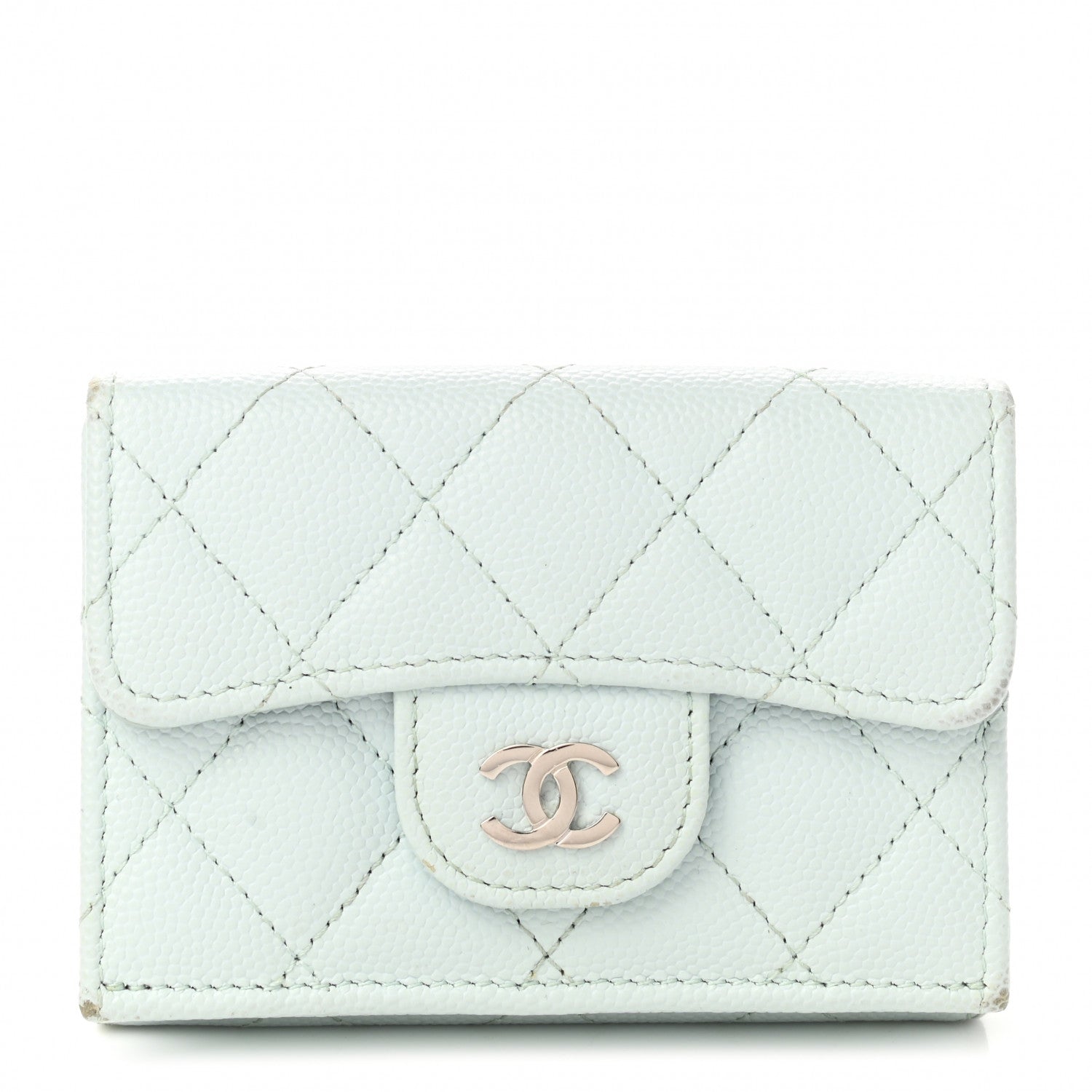 Chanel Caviar Quilted Double Flap Wallet Light Blue 1 of 12
