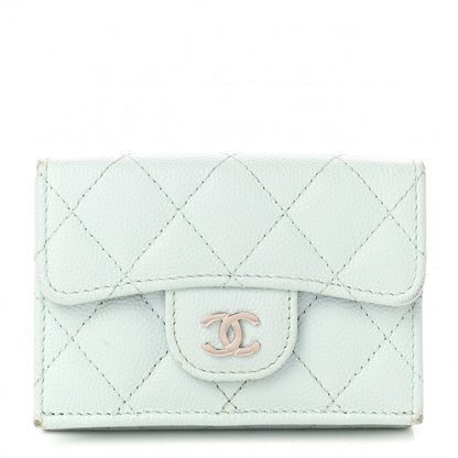 Chanel Caviar Quilted Double Flap Wallet Light Blue 1 of 12