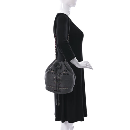 Chanel Striped Canvas Deauville Drawstring Bag Grey 2 of 14