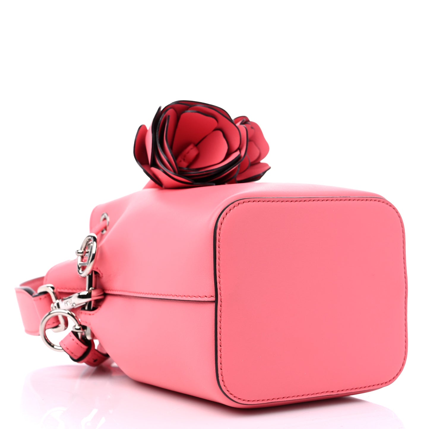 Calfskin F is Fendi 3D Flower Mini Mon Tresor Bucket Bag Pink