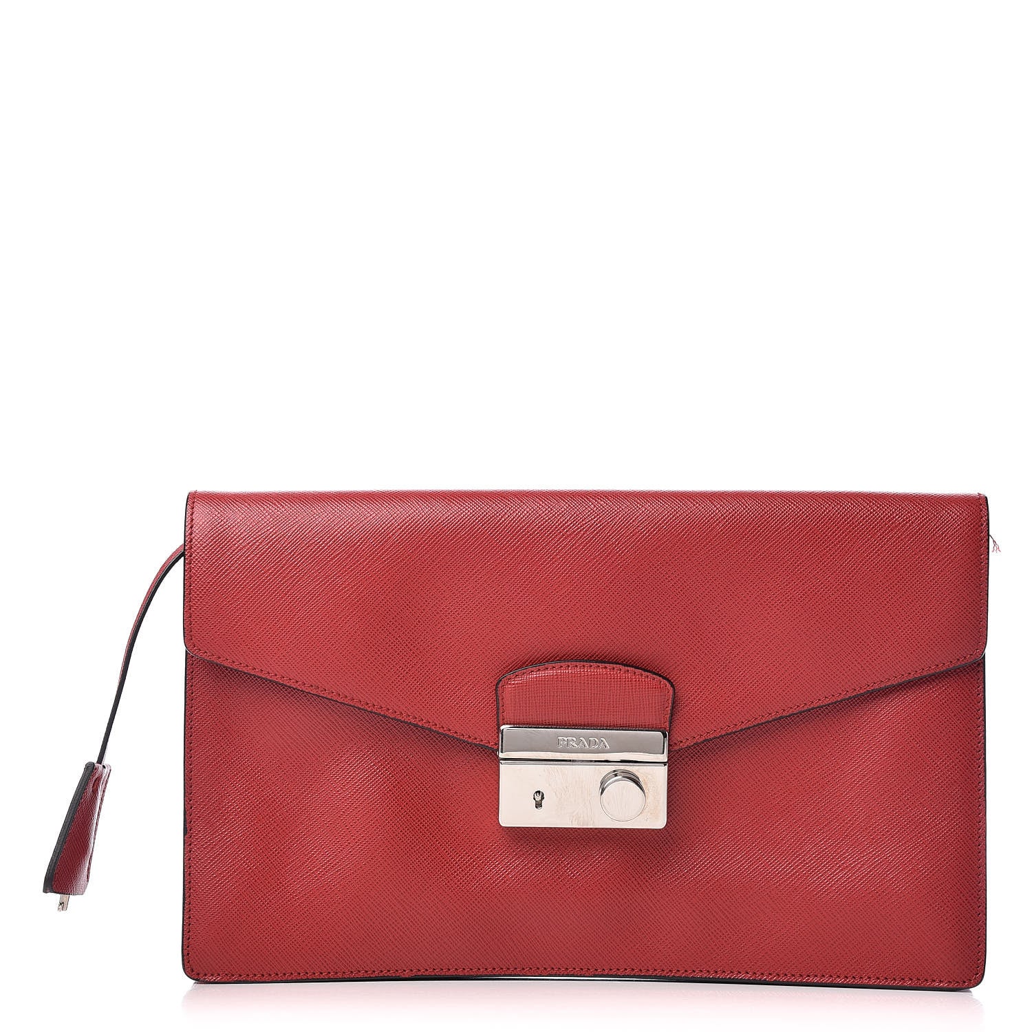 Prada Saffiano Lux Sound Clutch Fuoco 1 of 9