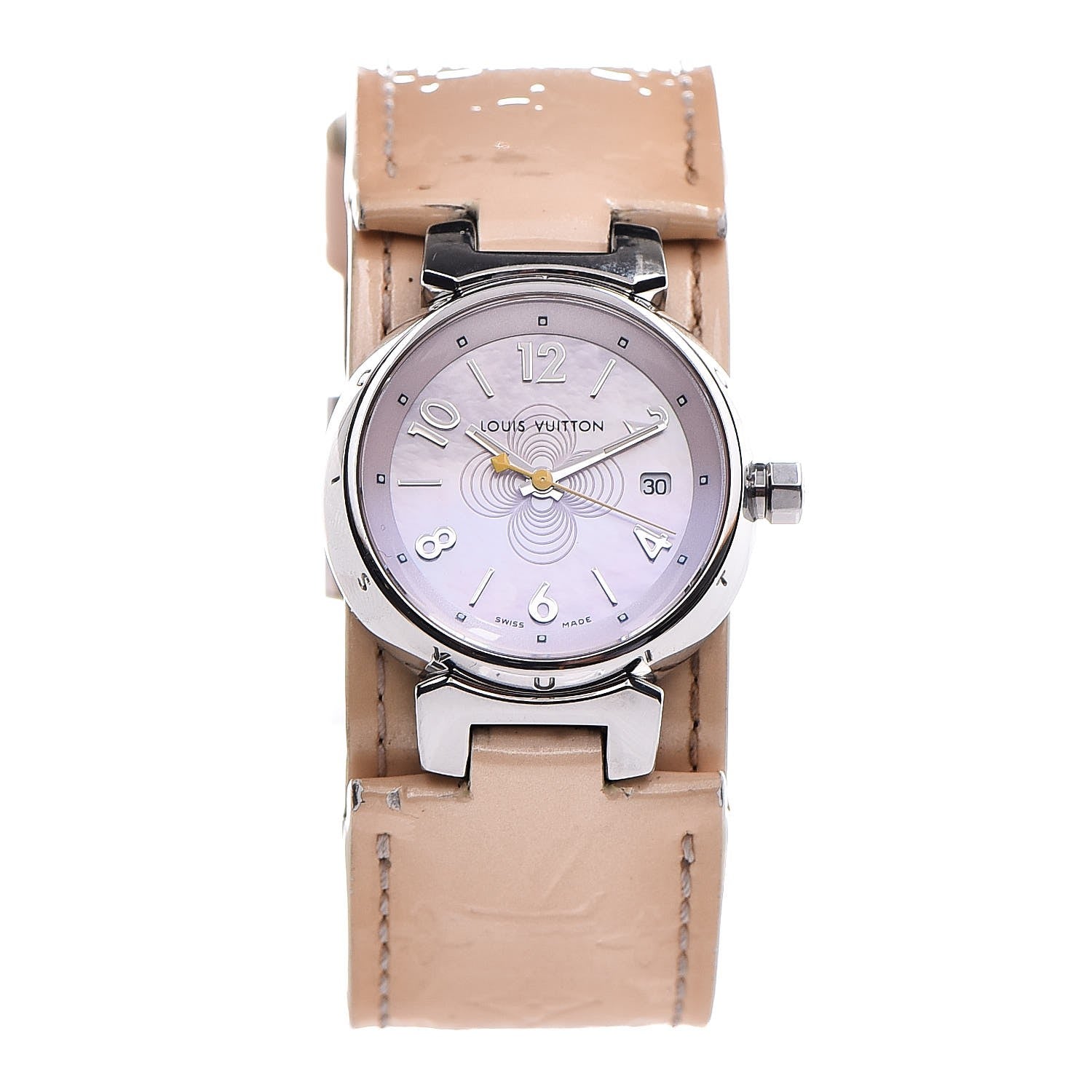 Louis Vuitton Stainless Steel Vernis Pink Mother of Pearl 28mm Tambour Quartz Watch 1 of 11