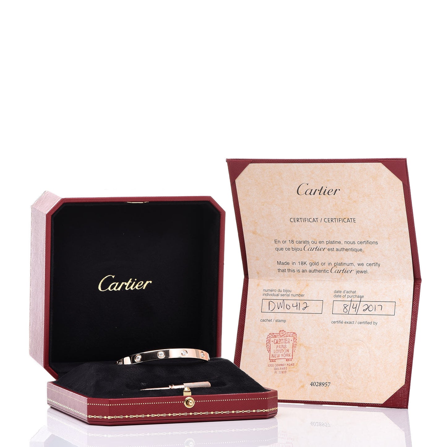 18K Pink Gold 10 Diamond LOVE Bracelet 17