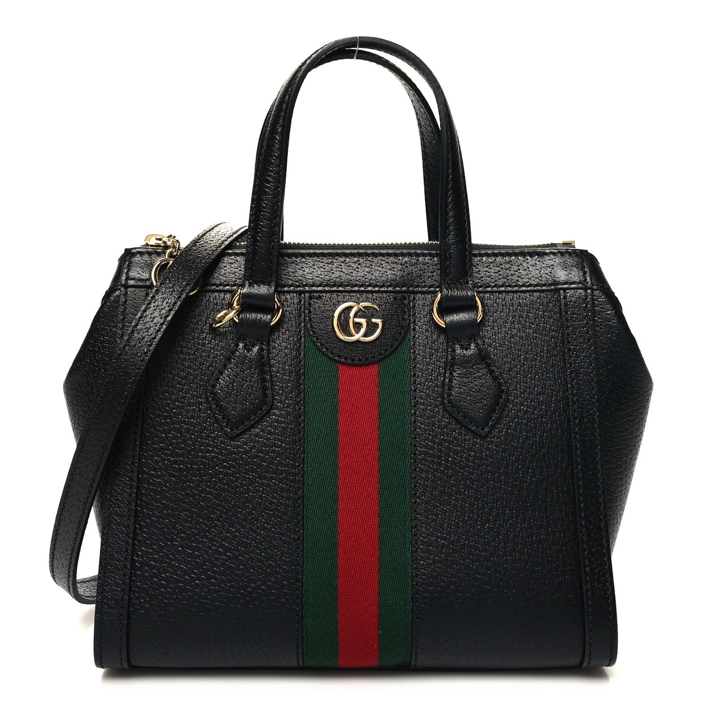 Textured Calfskin Web Small Ophidia Tote Bag Black
