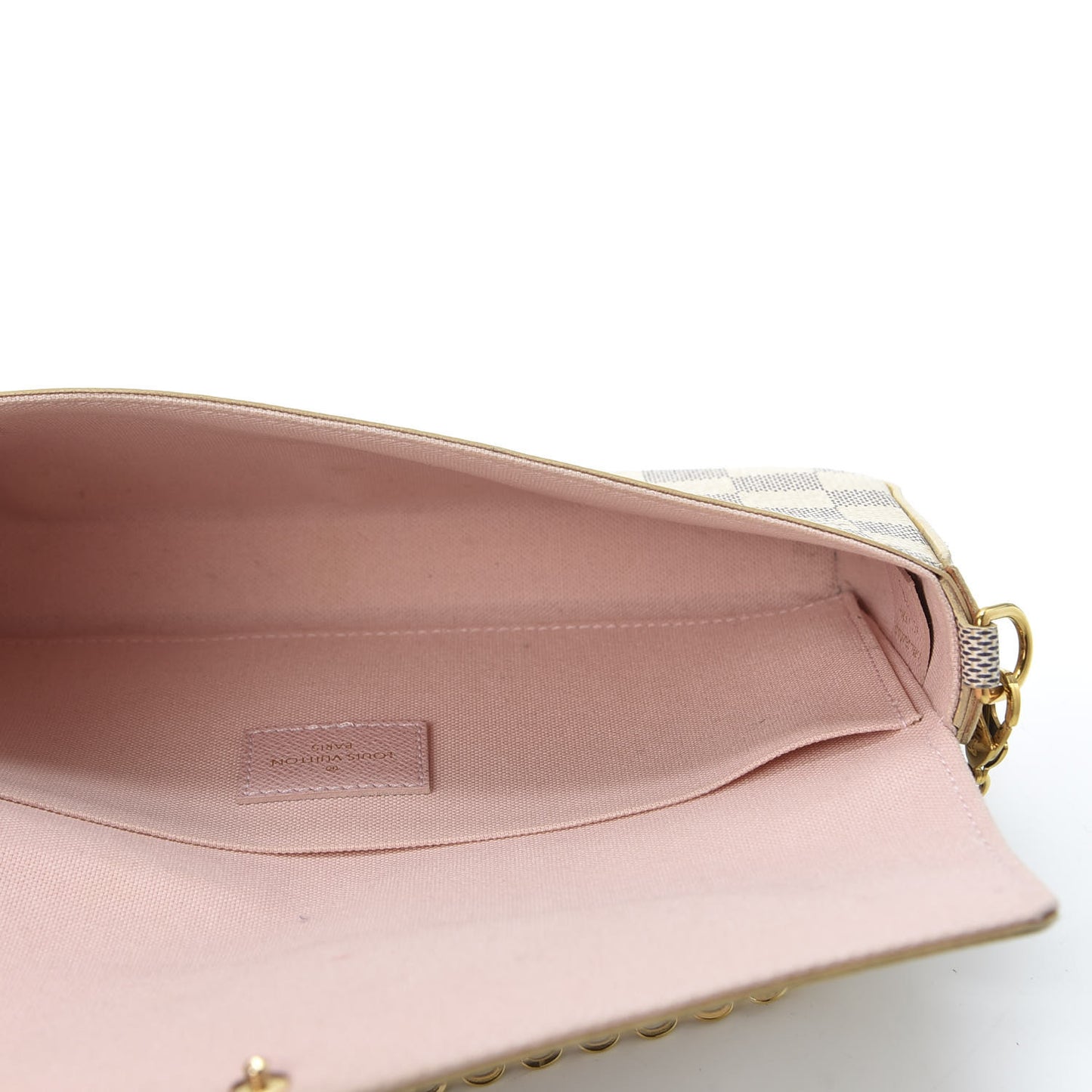 Damier Azur Pochette Felicie Chain Wallet Rose Ballerine