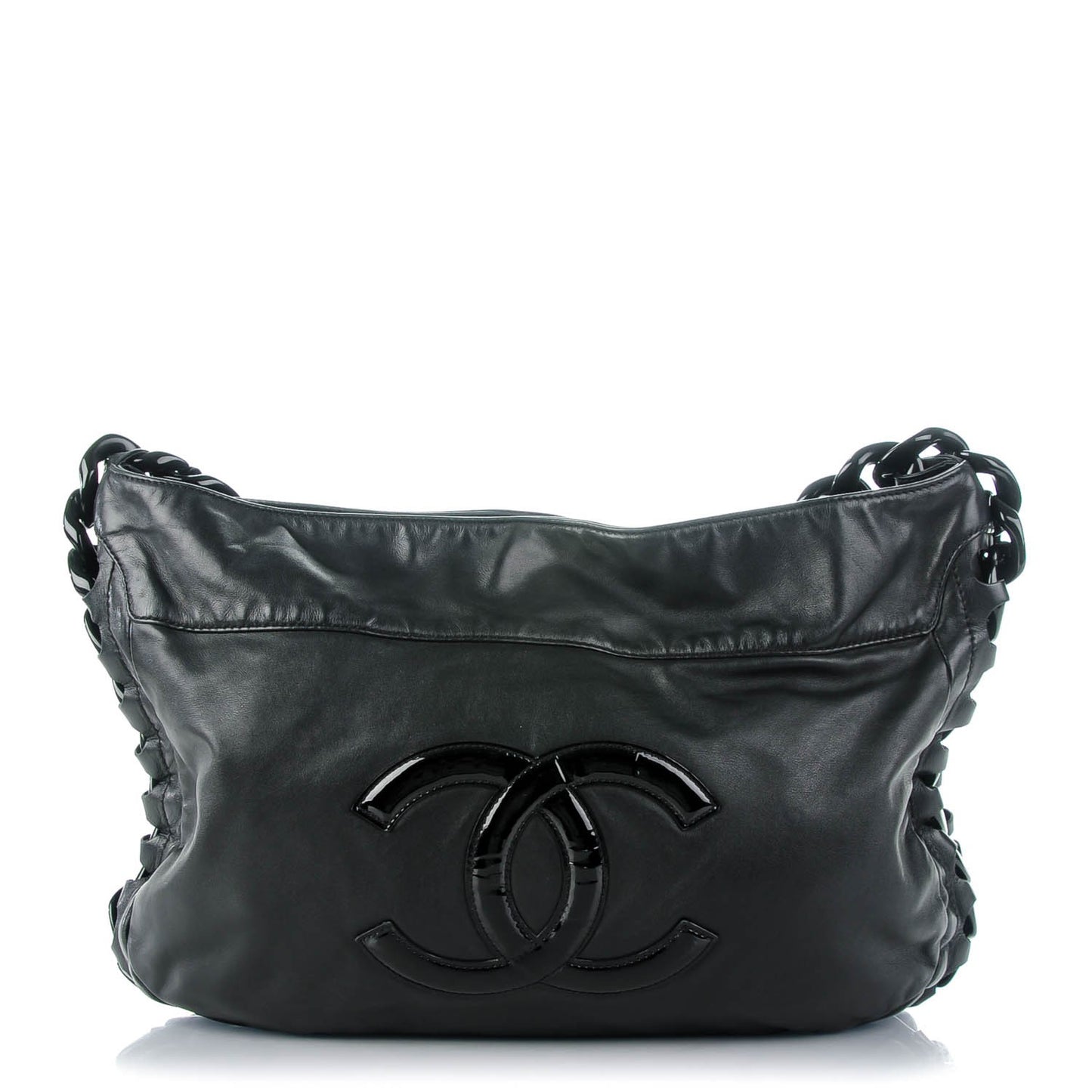 Calfskin Modern Chain Rhodoid Hobo Black