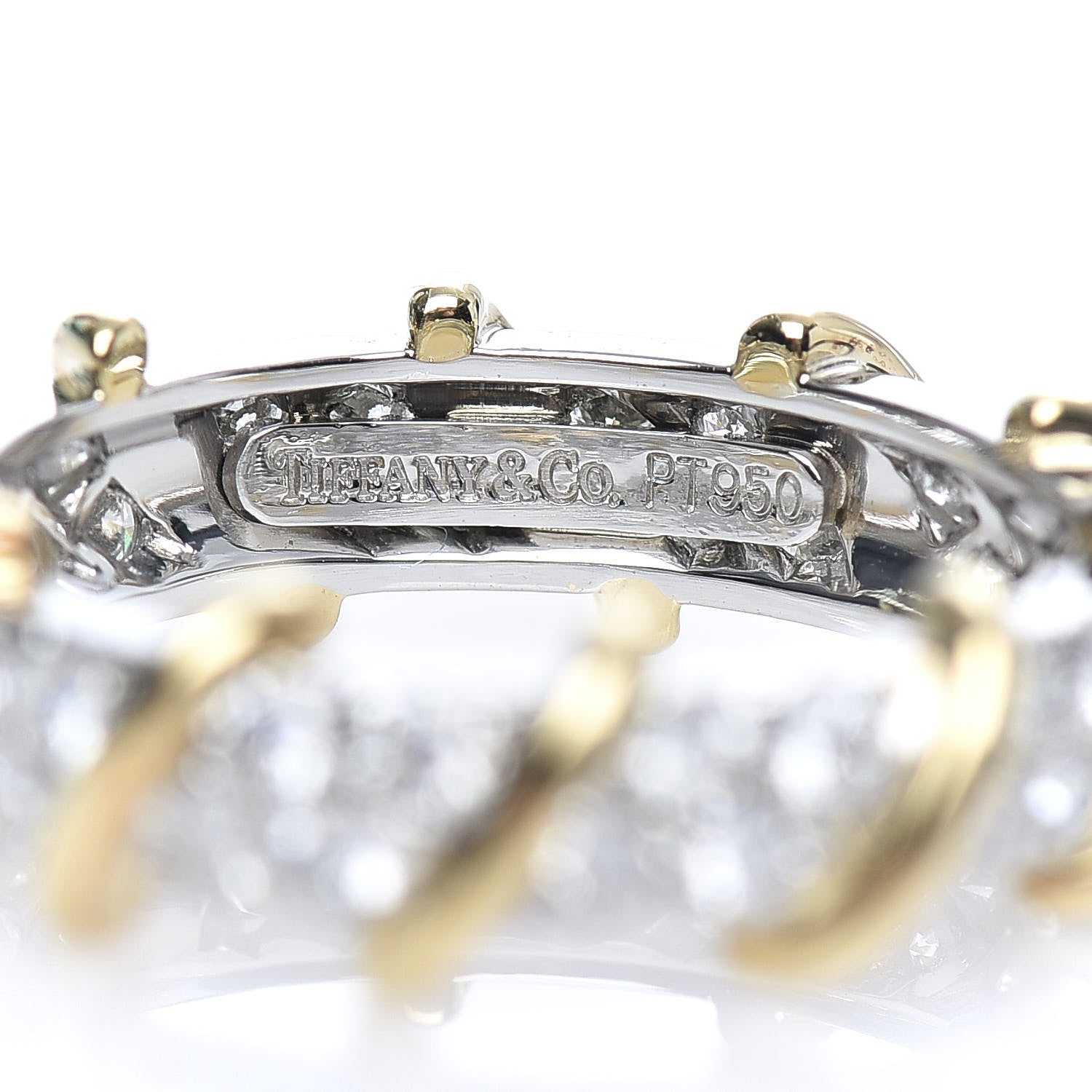 Tiffany 18K Yellow Gold Platinum Diamond Schlumberger Band Ring 52 6 4 of 4