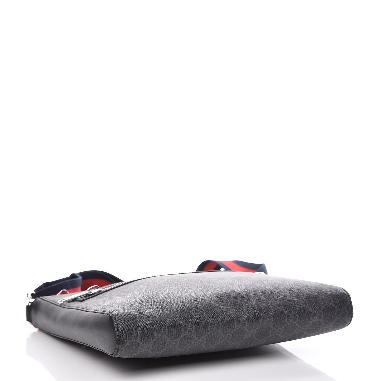 GG Supreme Monogram Appia Calfskin Web Flat Messenger Bag Black Grey