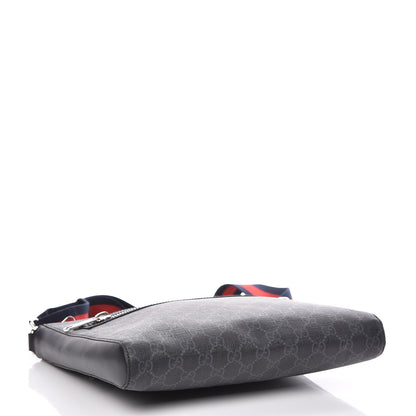 Gucci GG Supreme Monogram Appia Calfskin Web Flat Messenger Bag Black Grey 4 of 9